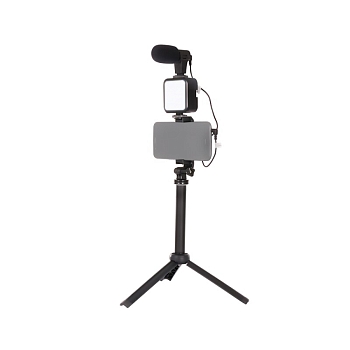 Монопод-трипод с лампой и микрофоном для блогеров KIT-06LM, черный